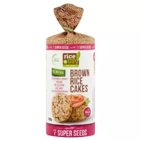   Rice Up, Puffasztott teljes kiőrlésű barna rizs szelet, 7 féle szupermaggal, 120g