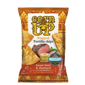   Corn Up, teljes kiőrlésű sárga kukorica Tortilla chips, marhahús és mustár ízesítéssel, 60g