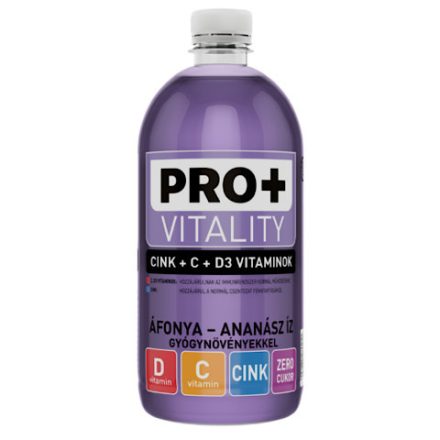 Pro+ Vitality, Áfonya - Ananász ízű ital, Cinkkel, C- és D-vitaminnal, 750 ml